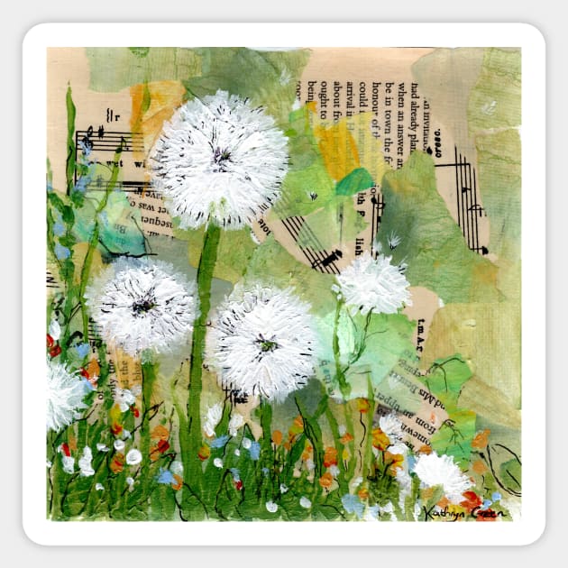 Dandelions in mixed media Sticker by thryngreen